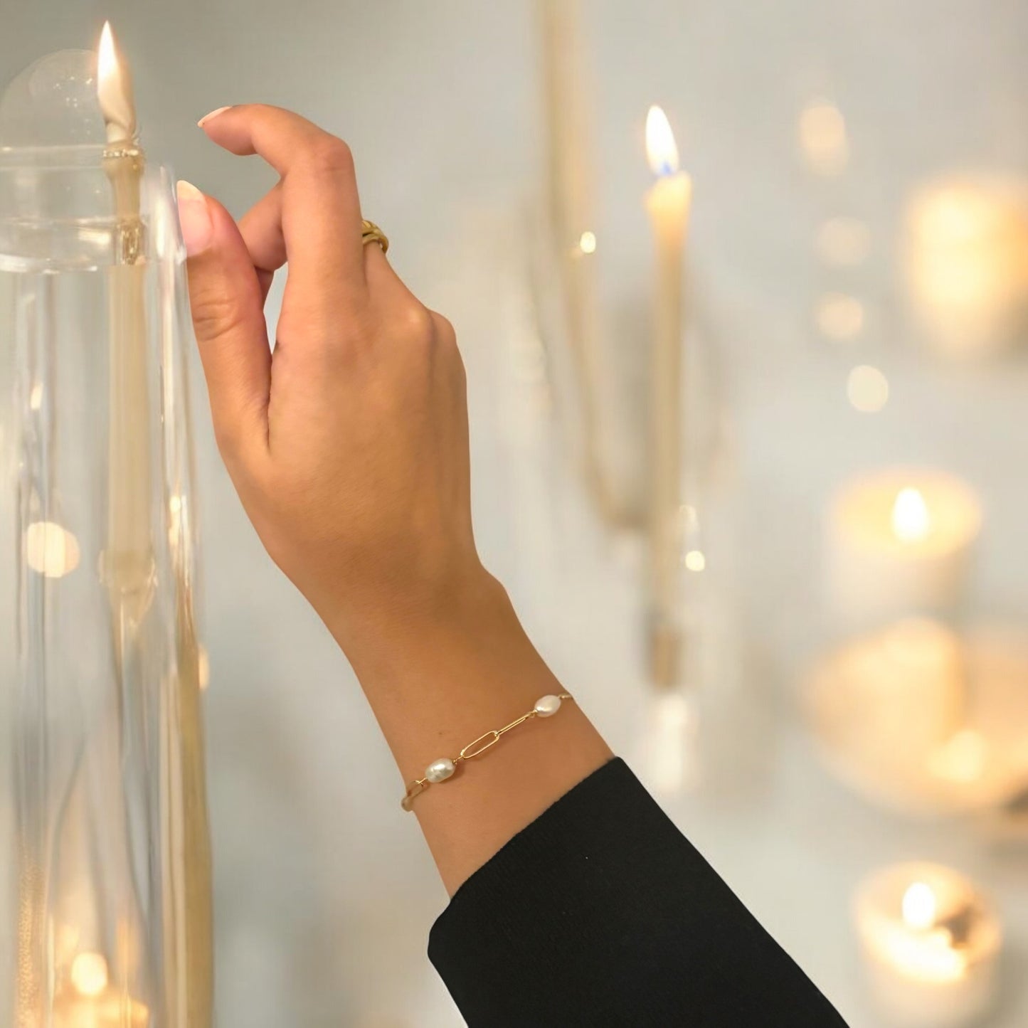 Pearl Bracelet Sterling Silver 14K Gold Plated Bracelet