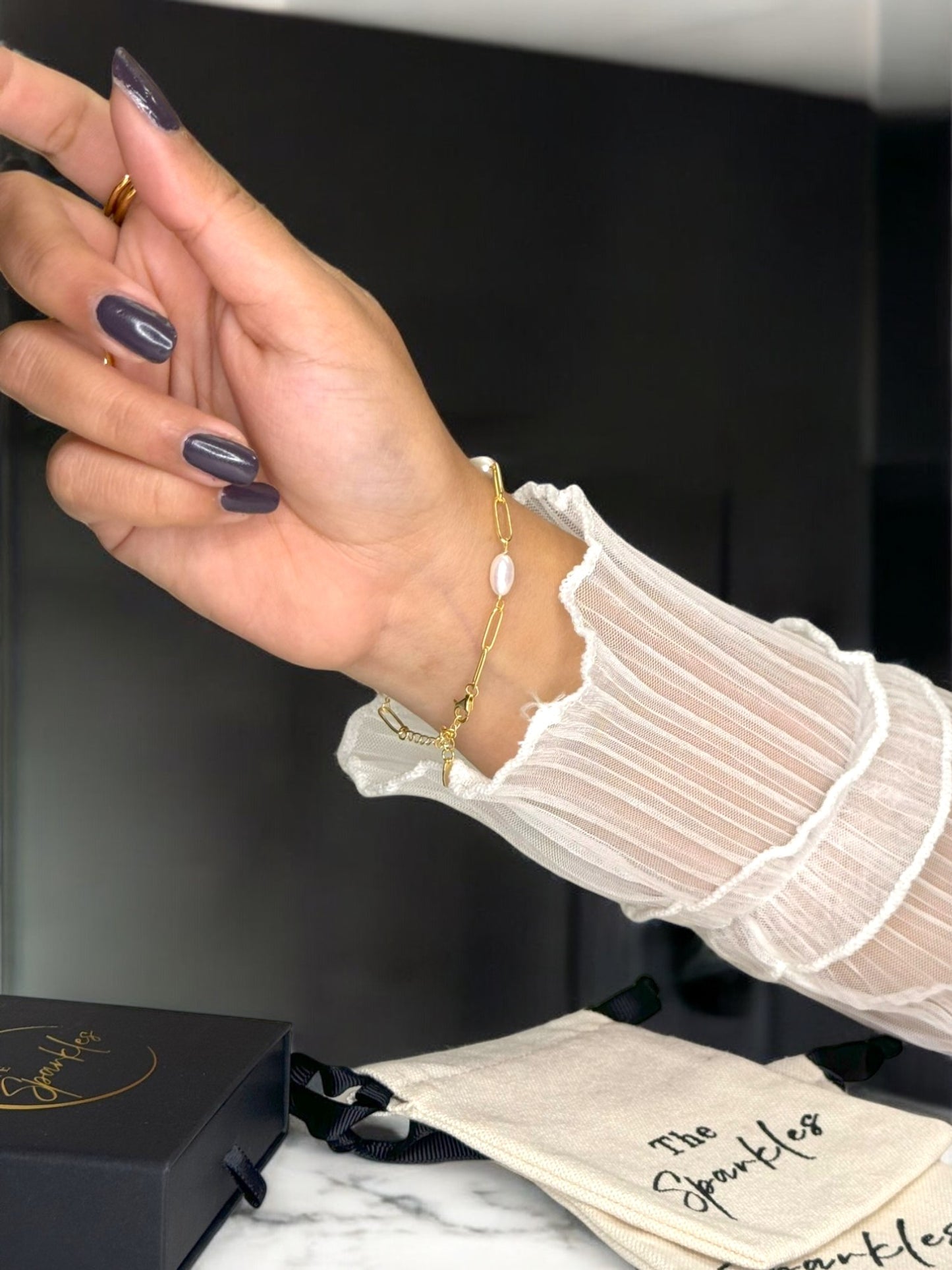 Pearl Bracelet Sterling Silver 14K Gold Plated Bracelet