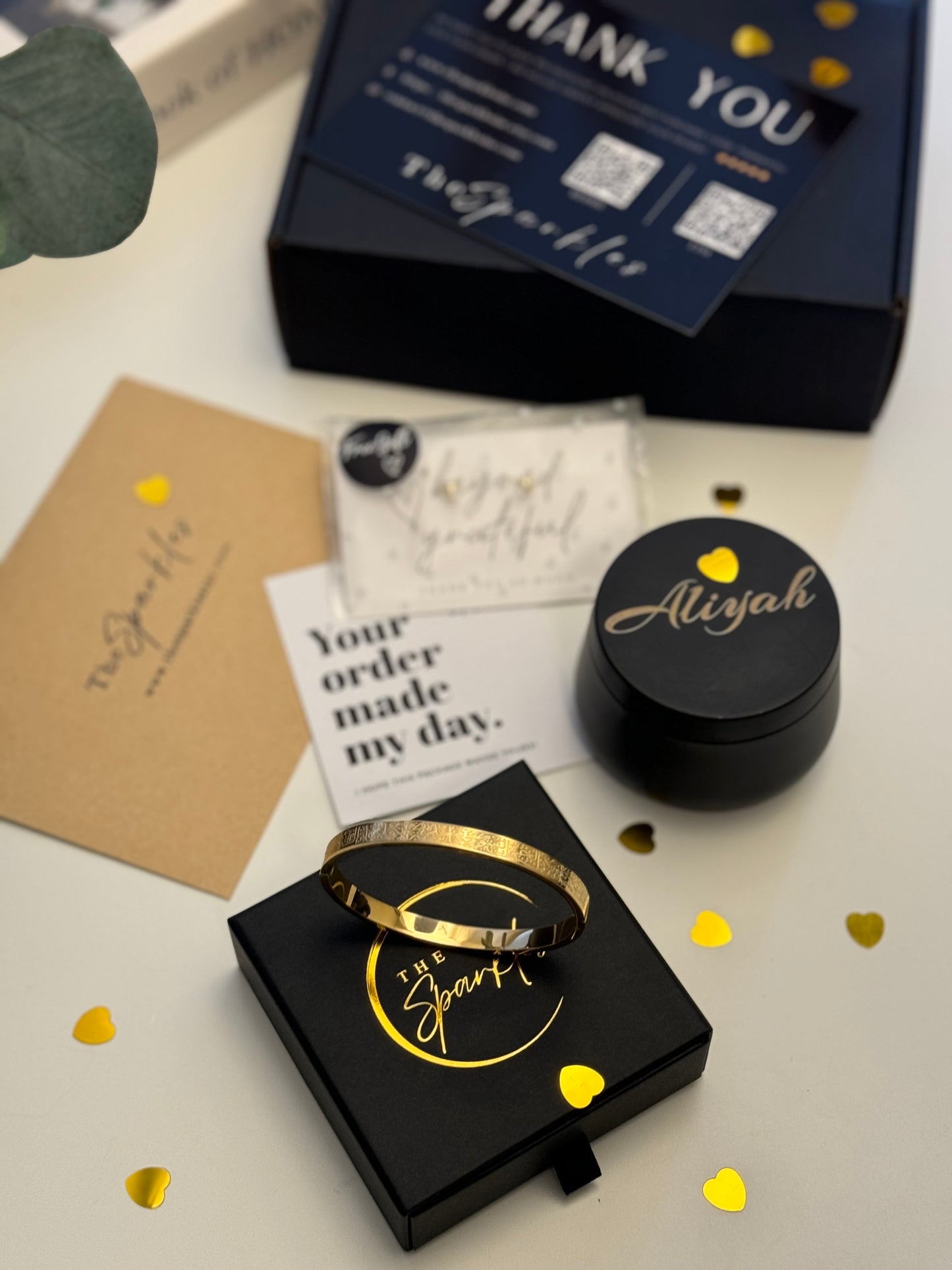 Ramadan & Eid Gift Bundle - Ayat Ul Kursi Bangle Paired with Engraved Candle