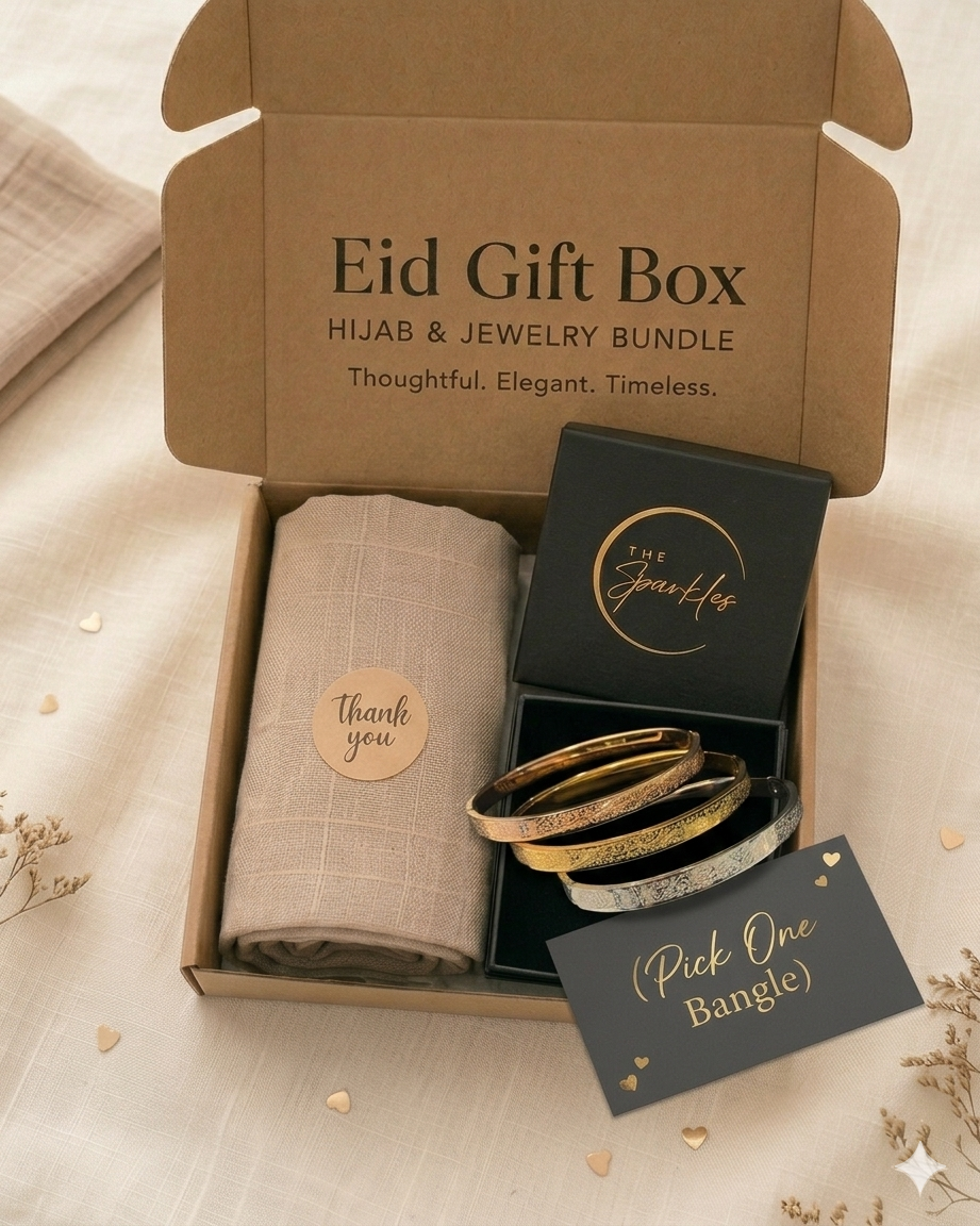 Customized Eid Gift Box: Modal Hijab Bundled with Engraved Ayat Bangle, Islamic Jewelry