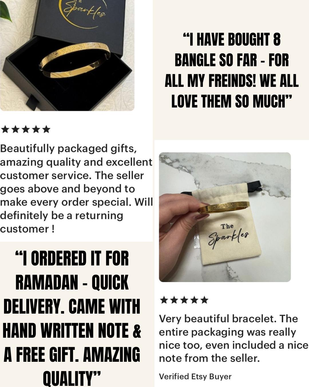 18K Gold Ayatul Kursi Bangle: Islamic Arabic Calligraphy Bracelet