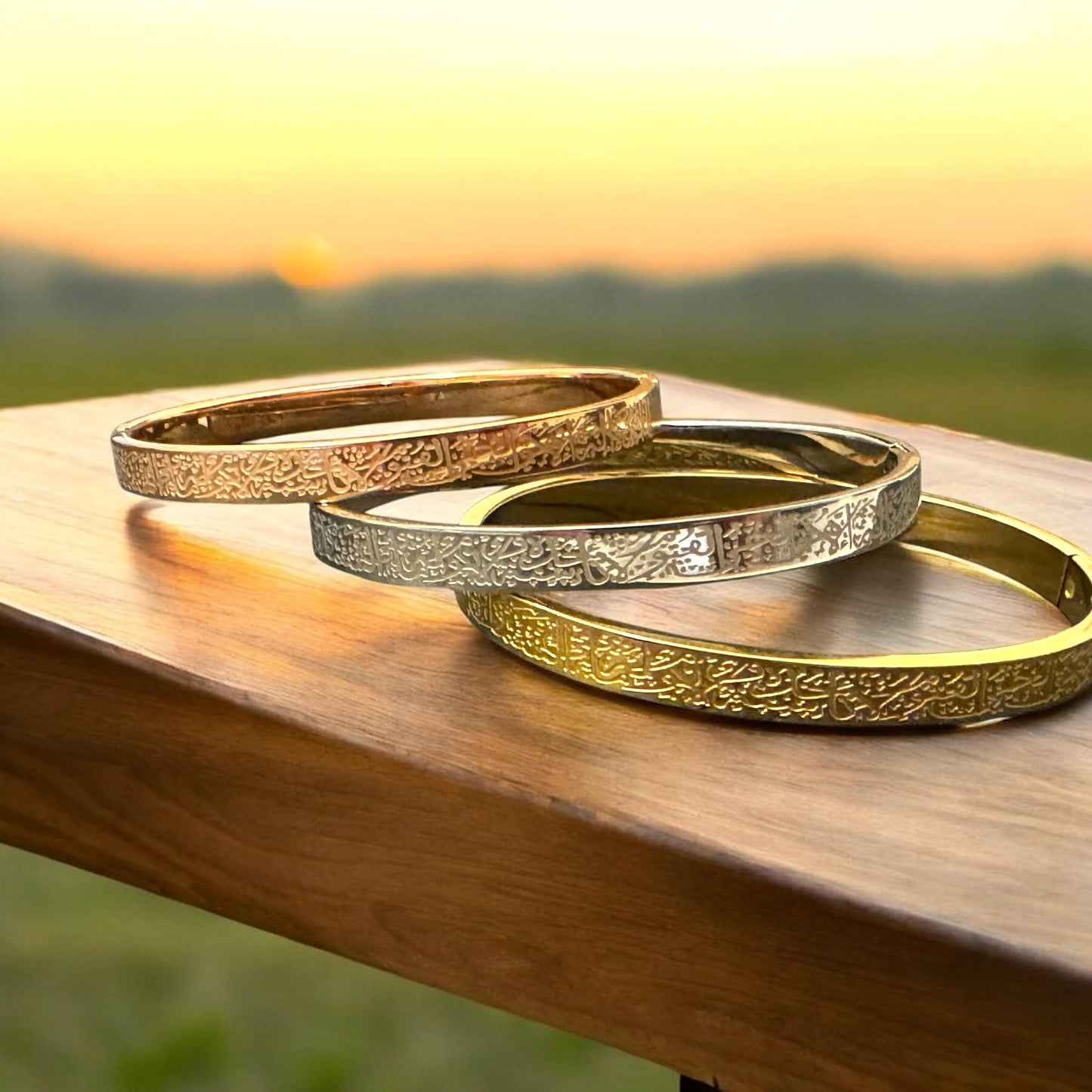 18K Gold Ayatul Kursi Bangle: Islamic Arabic Calligraphy Bracelet