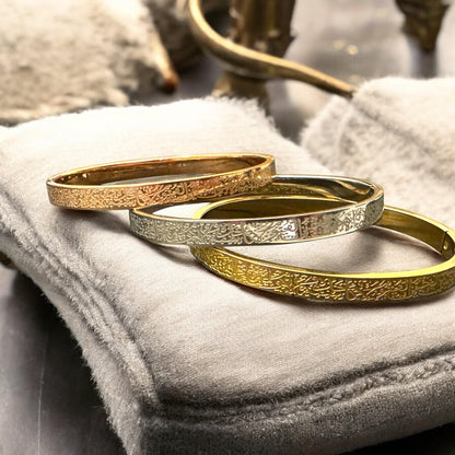 18K Gold Ayatul Kursi Bangle, Arabic Calligraphy Islamic Jewelry
