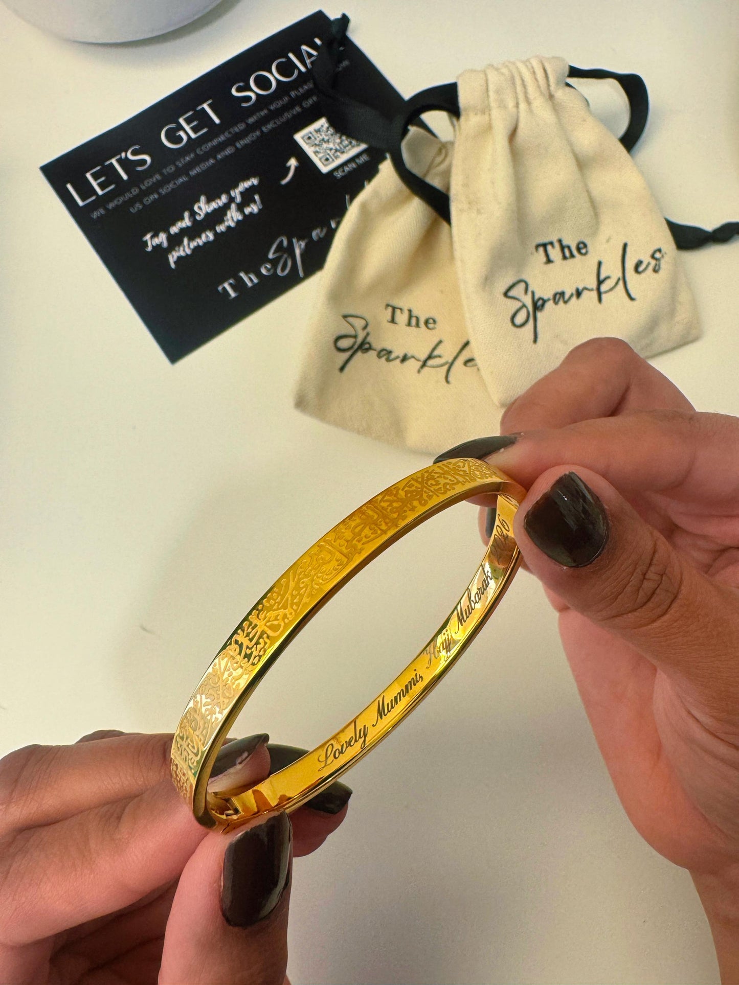 Custom Name Engraved Ayat ul Kursi Bangle: Arabic Calligraphy Bracelet (Personalized) | Gold | Silver | Rose Gold